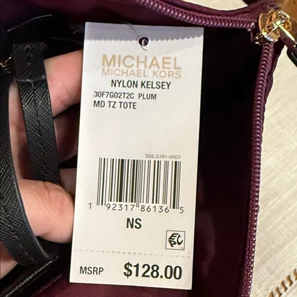 Michael Kors Deep Red Tote with Black Accents (Nylon Kelsey) - Picture 3 of 6